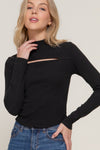 Solid Mock Neck Cutout Top