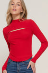 Solid Mock Neck Cutout Top