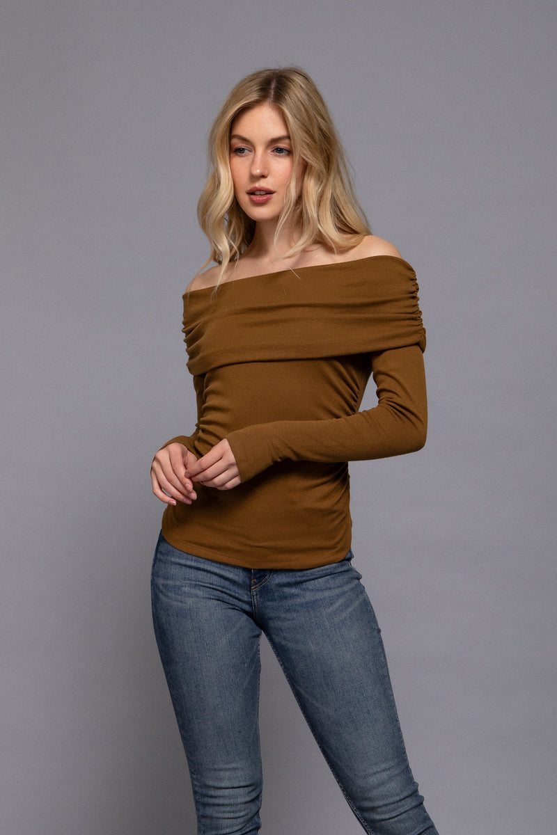 Off Shoulder Long Sleeve Knit Top