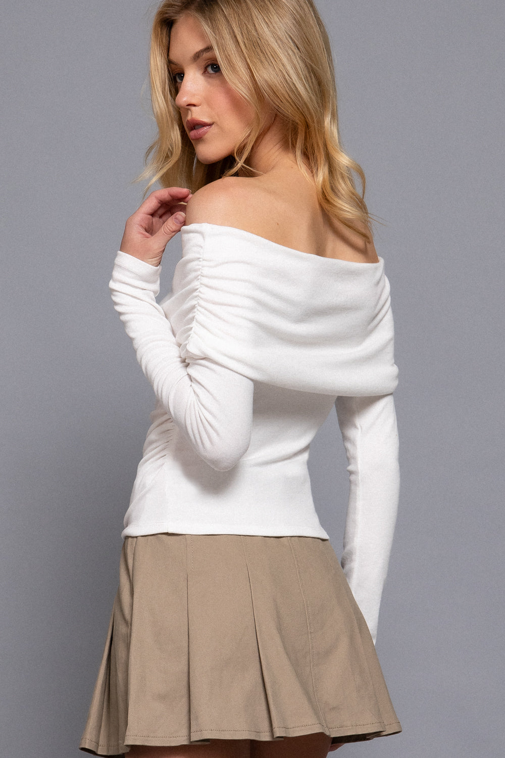 Off Shoulder Long Sleeve Knit Top