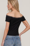 Off Shoulder Lace Trim Rib Top