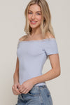 Off Shoulder Lace Trim Rib Top