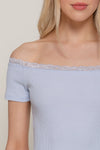 Off Shoulder Lace Trim Rib Top