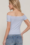 Off Shoulder Lace Trim Rib Top