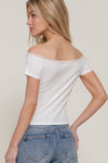 Off Shoulder Lace Trim Rib Top