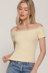 Off Shoulder Lace Trim Rib Top