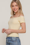 Off Shoulder Lace Trim Rib Top