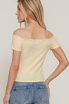 Off Shoulder Lace Trim Rib Top