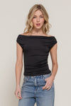 Wide Neck Ruched Basic Top