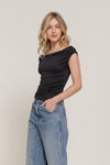 Wide Neck Ruched Basic Top