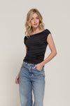 Wide Neck Ruched Basic Top