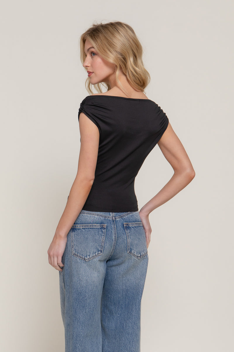 Wide Neck Ruched Basic Top
