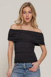 Off Shoulder Short Sleeve Ruched Knit Top