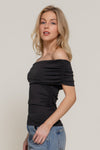 Off Shoulder Short Sleeve Ruched Knit Top