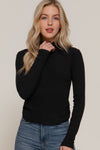 Ruched Side Long Sleeve Low Turtleneck Rib Top
