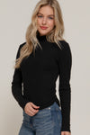 Ruched Side Long Sleeve Low Turtleneck Rib Top