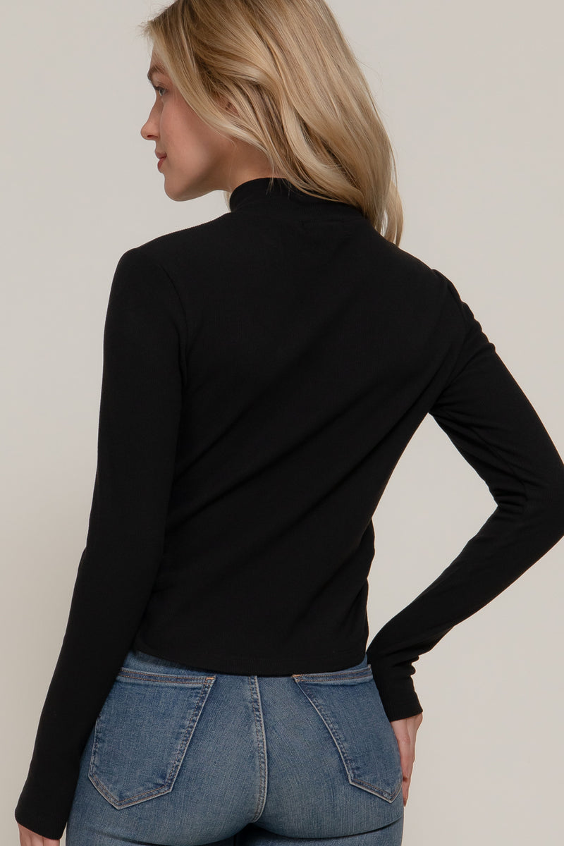 Ruched Side Long Sleeve Low Turtleneck Rib Top