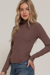 Ruched Side Long Sleeve Low Turtleneck Rib Top