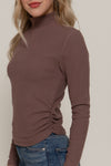 Ruched Side Long Sleeve Low Turtleneck Rib Top