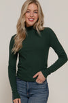 Ruched Side Long Sleeve Low Turtleneck Rib Top