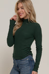 Ruched Side Long Sleeve Low Turtleneck Rib Top