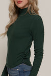 Ruched Side Long Sleeve Low Turtleneck Rib Top