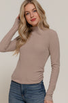 Ruched Side Long Sleeve Low Turtleneck Rib Top