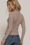 Ruched Side Long Sleeve Low Turtleneck Rib Top