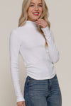 Ruched Side Long Sleeve Low Turtleneck Rib Top