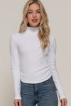 Ruched Side Long Sleeve Low Turtleneck Rib Top