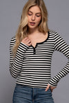 Striped Henley Long Sleeve Rib Top