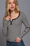 Striped Henley Long Sleeve Rib Top