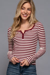 Striped Henley Long Sleeve Rib Top