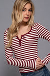 Striped Henley Long Sleeve Rib Top