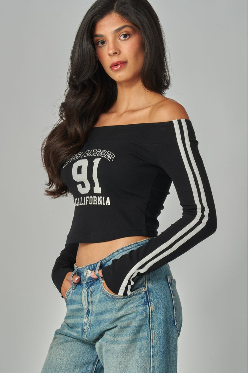Los Angeles Off Shoulder Long Sleeve Tee