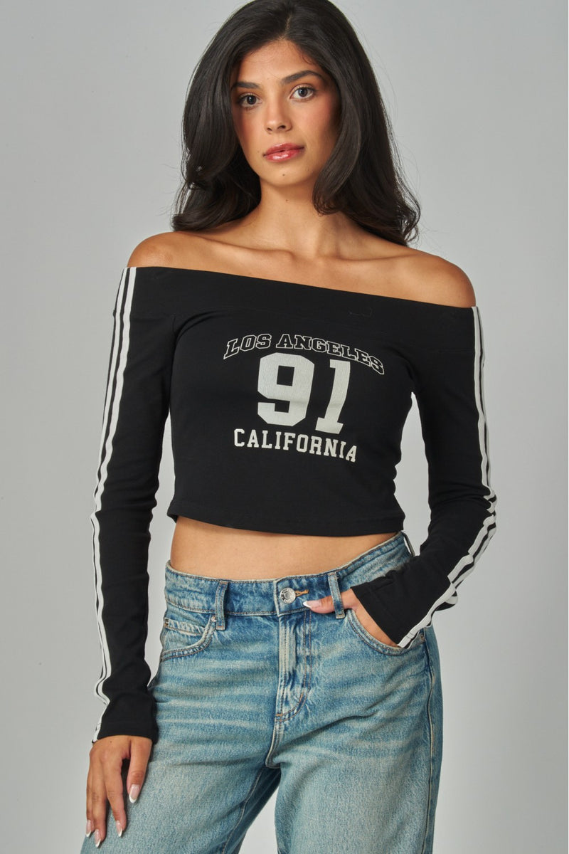 Los Angeles Off Shoulder Long Sleeve Tee