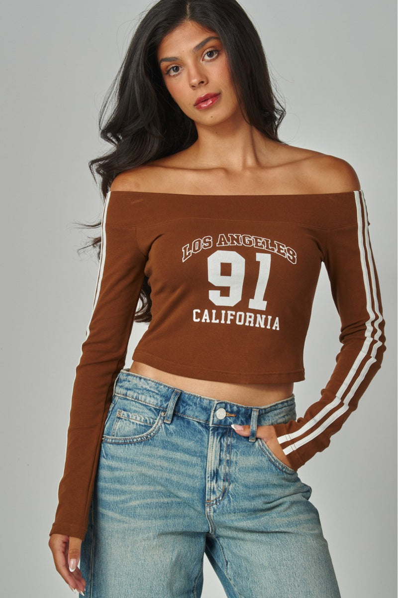 Los Angeles Off Shoulder Long Sleeve Tee