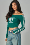 Brooklyn Off Shoulder Long Sleeve Graphic Tee