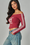 Brooklyn Off Shoulder Long Sleeve Graphic Tee
