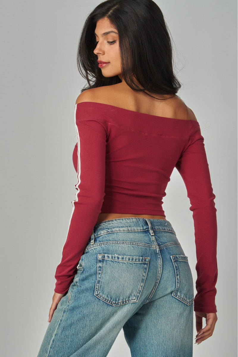 Brooklyn Off Shoulder Long Sleeve Graphic Tee