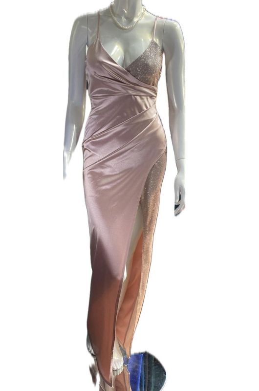 Crossover Wrap Satin Glitter Maxi Gown