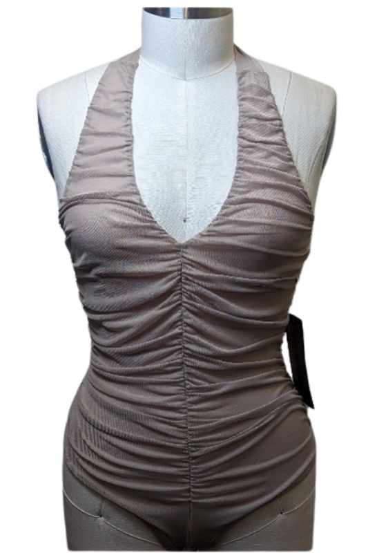 Mesh Shirring Halter Tank Bodysuit