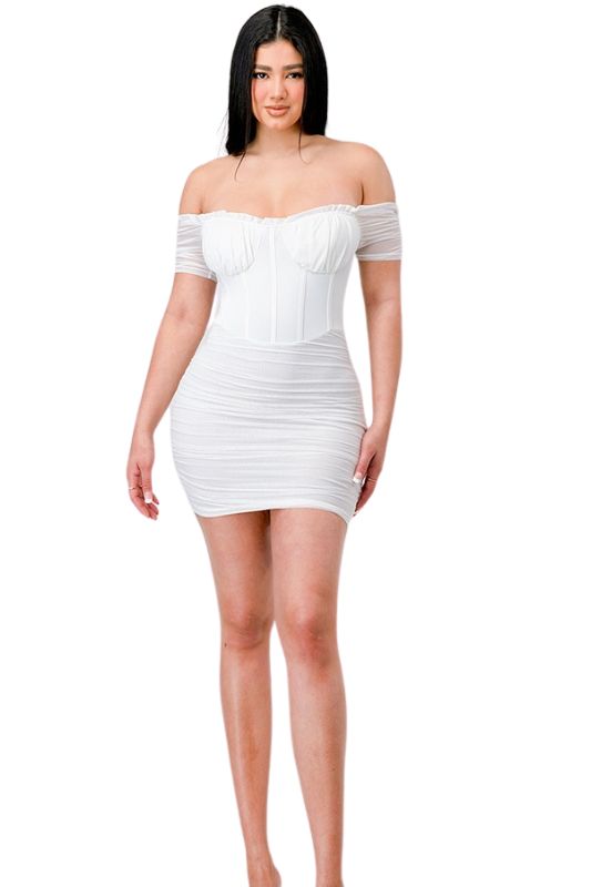 Off Shoulder Corset Mesh  Dress