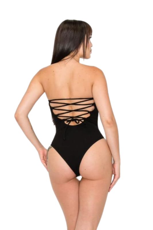 Tube Ribbed Cross Back Bodysuit