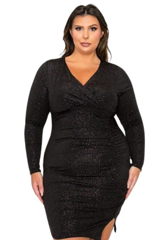 Sequin Wrap  Long Sleeve Mini Dress