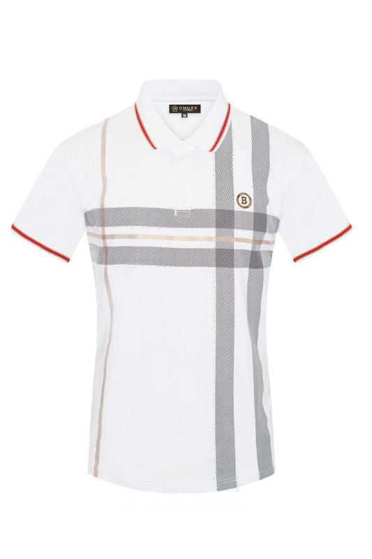 B Emblem Plaid Stripe S/S Polo