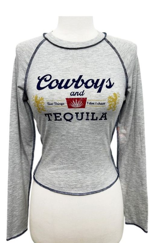 Cowboys and Tequila Graphic Long Sleeve Top