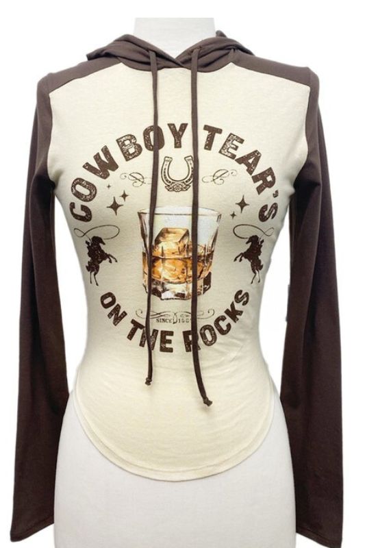 Cowboy Tears on the Rocks Hoodie Long Sleeve Top