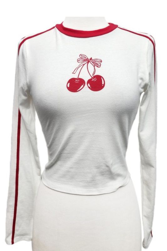 Cherry Bow Graphic Long Sleeve Top