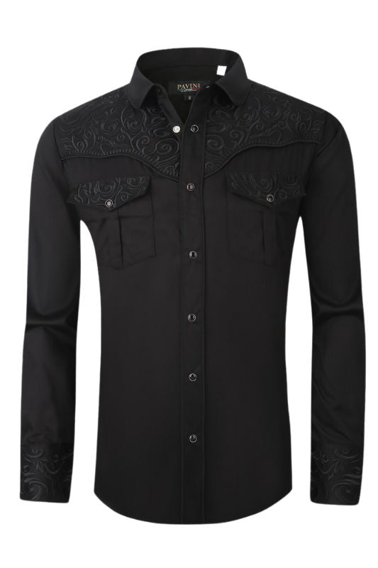 Western Embroider Detail Long Sleeve Button Up